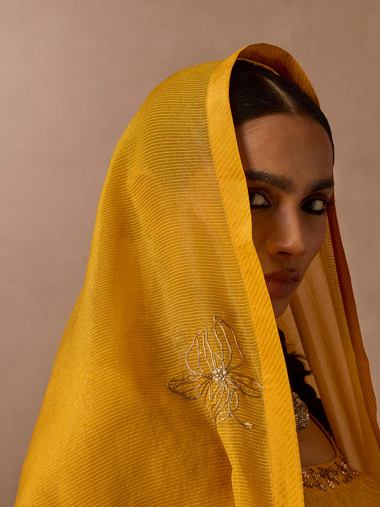 Embroidered Mustard Dupatta - Image 2