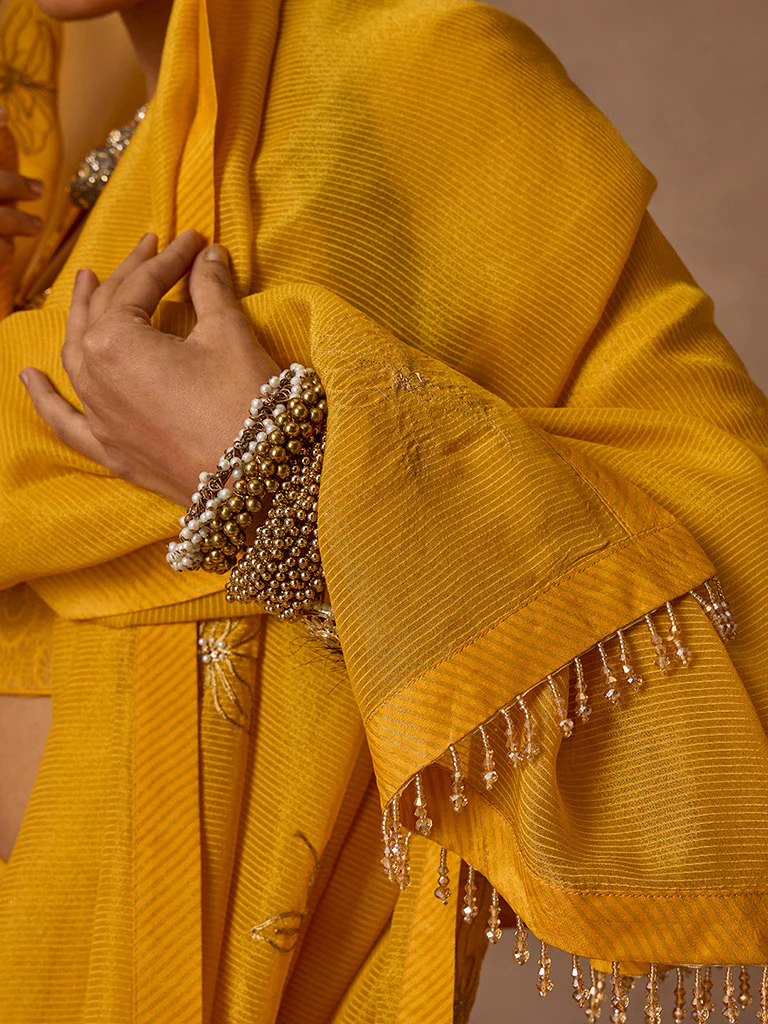 Embroidered Mustard Dupatta - Image 3