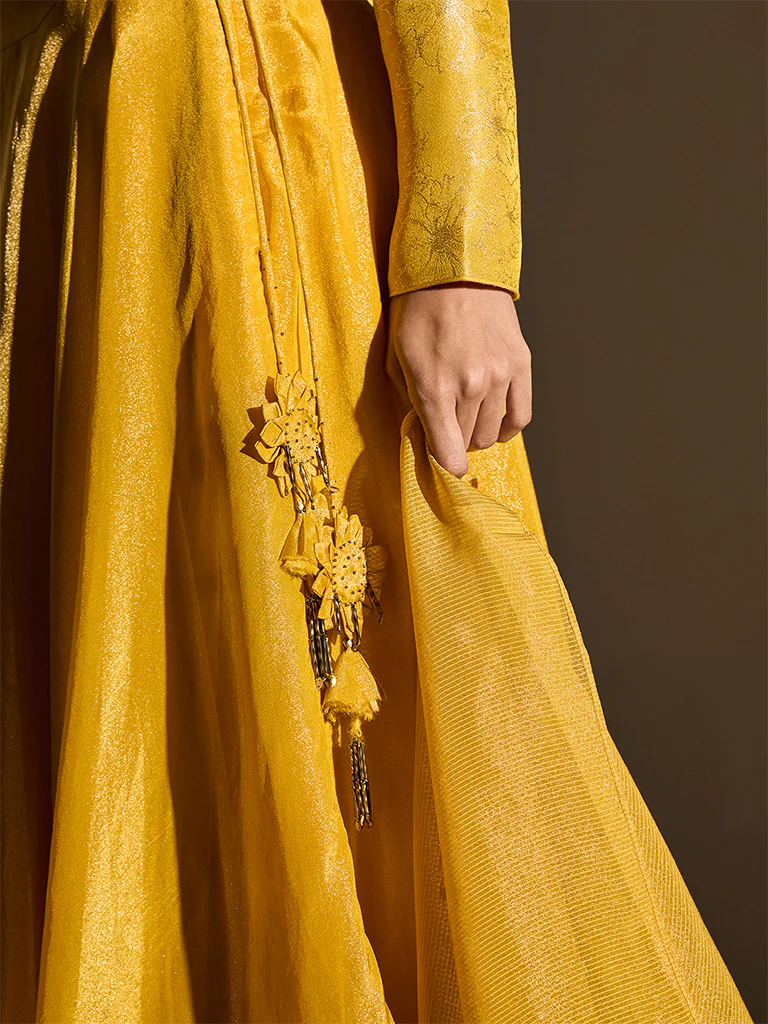 Flared Lehenga Skirt - Yellow - Image 3