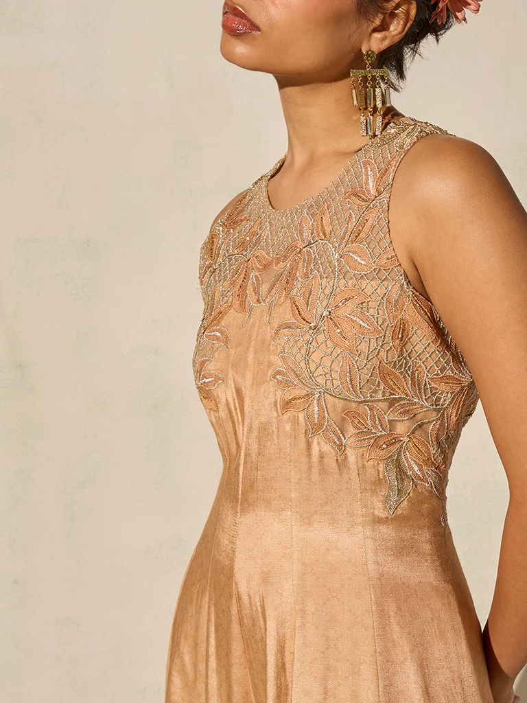 Floral Embroidered Jumpsuit - Peach - Image 3