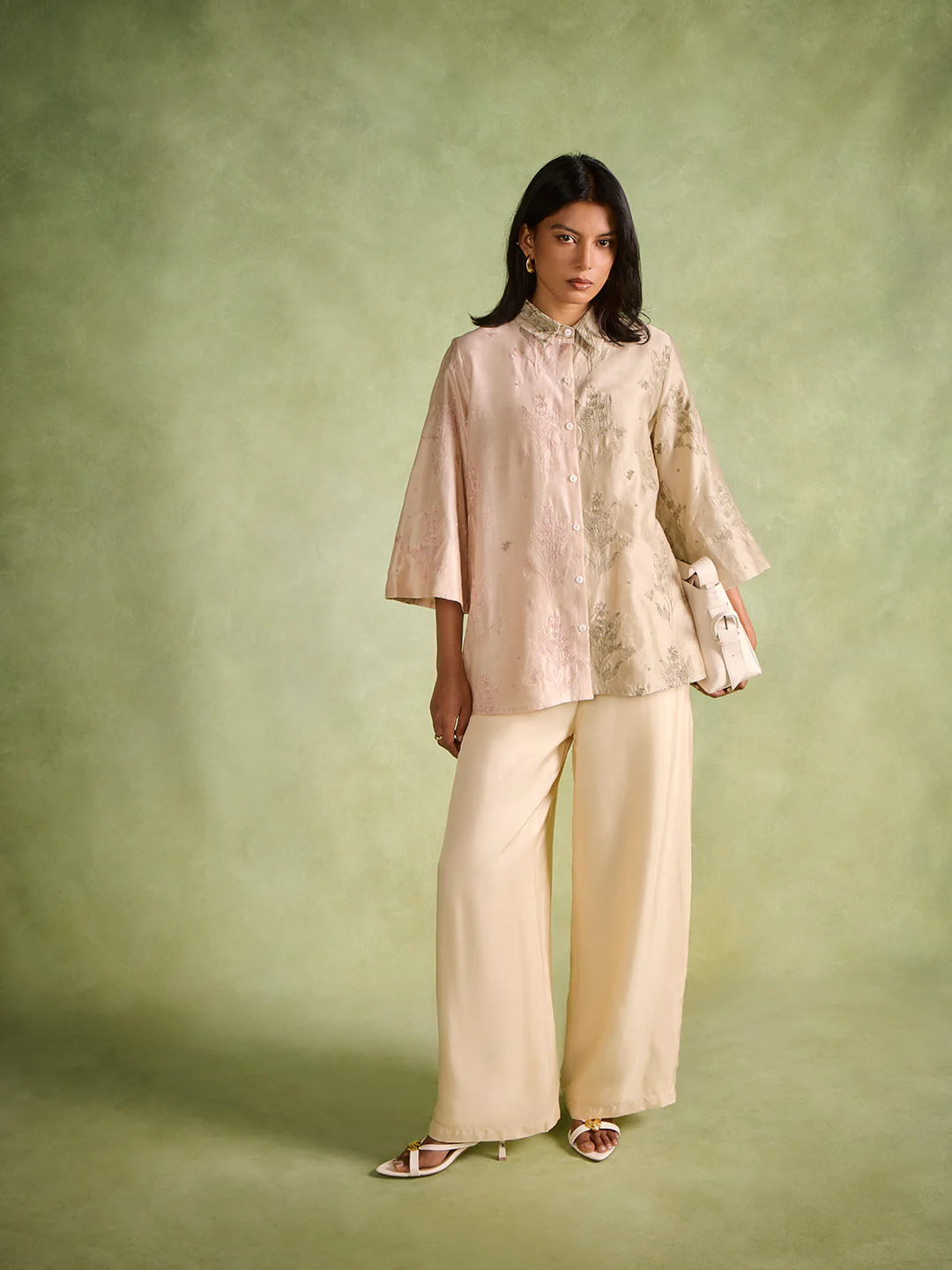 Floral Embroidered Shirt– Beige - Image 2
