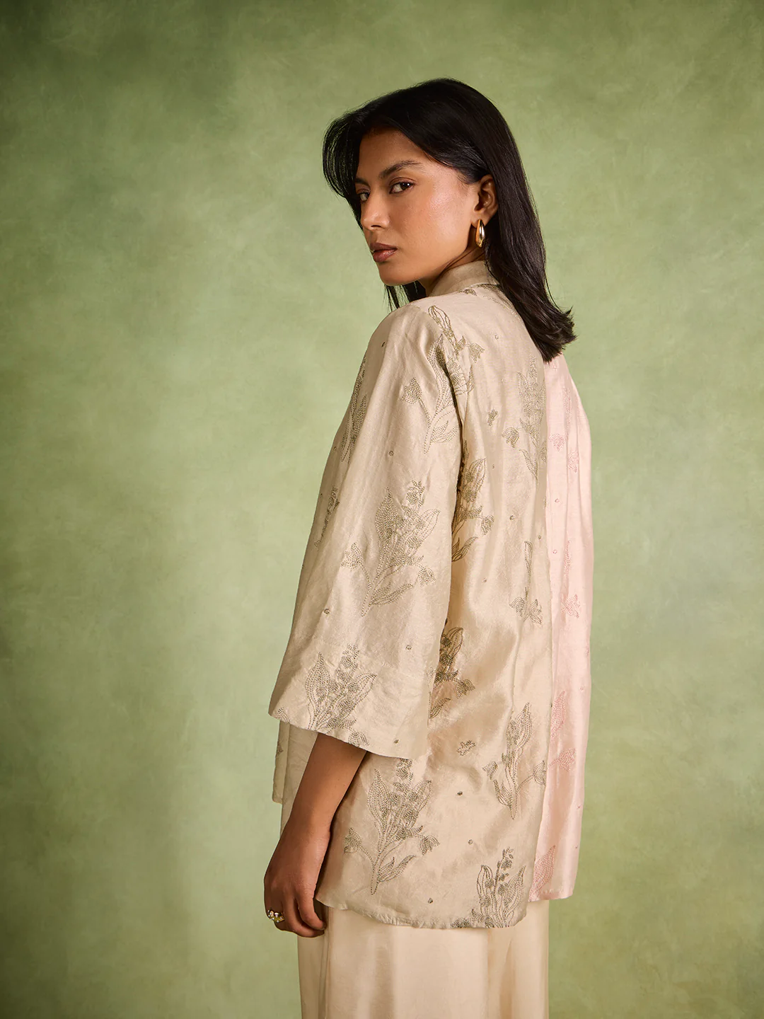 Floral Embroidered Shirt– Beige - Image 4