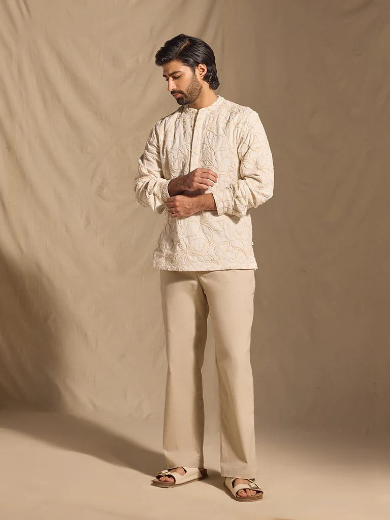 Floral Embroidered Shirt - Ivory - Image 2
