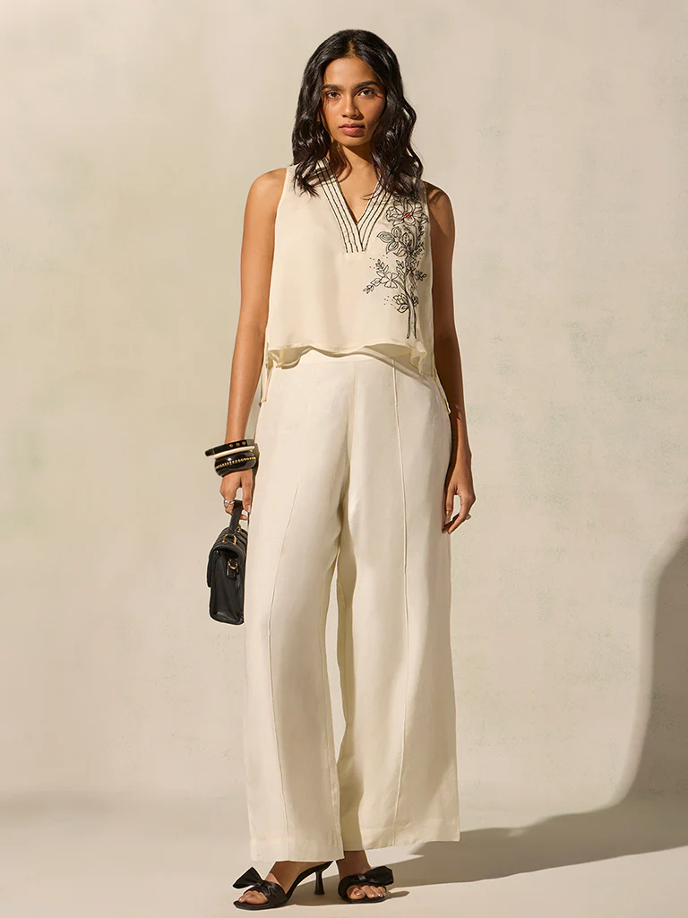 Floral Embroidered Top - Ivory
