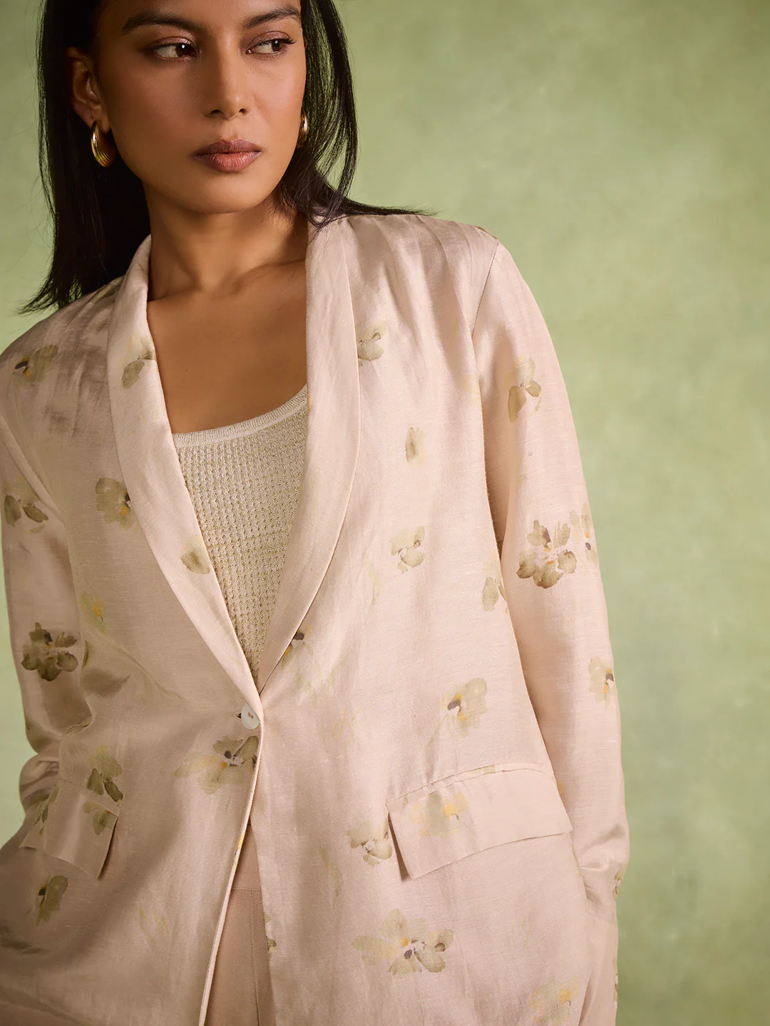 Floral Printed Jacket – Beige - Image 3
