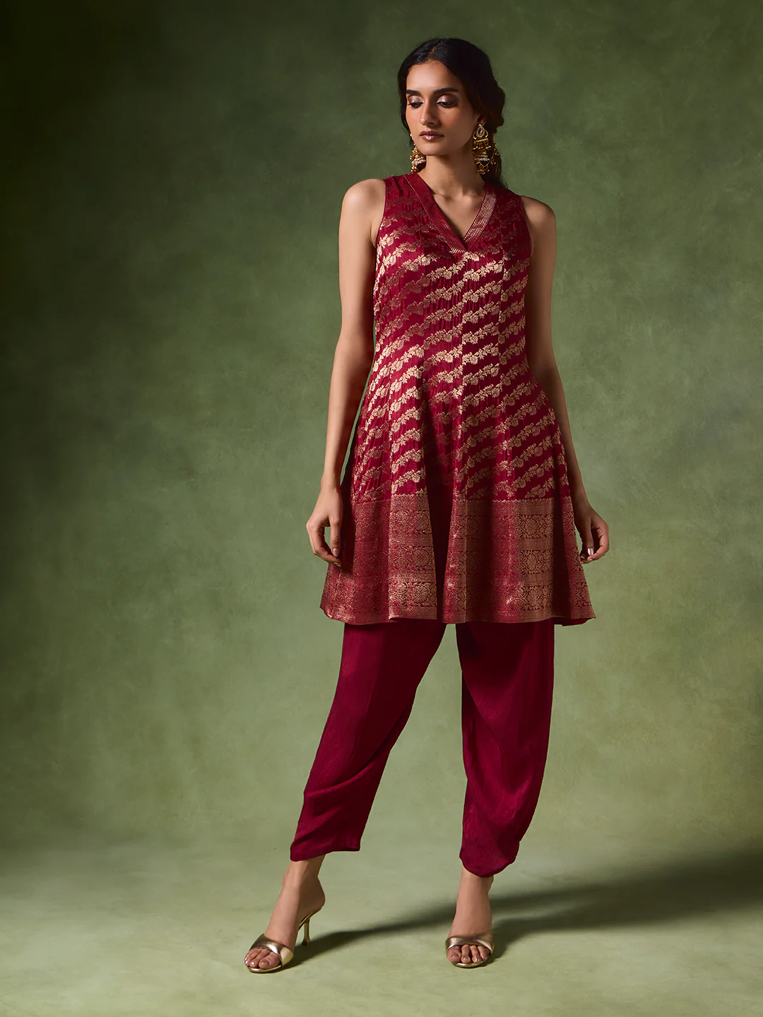 Jacquard A-Line Kurta – Red