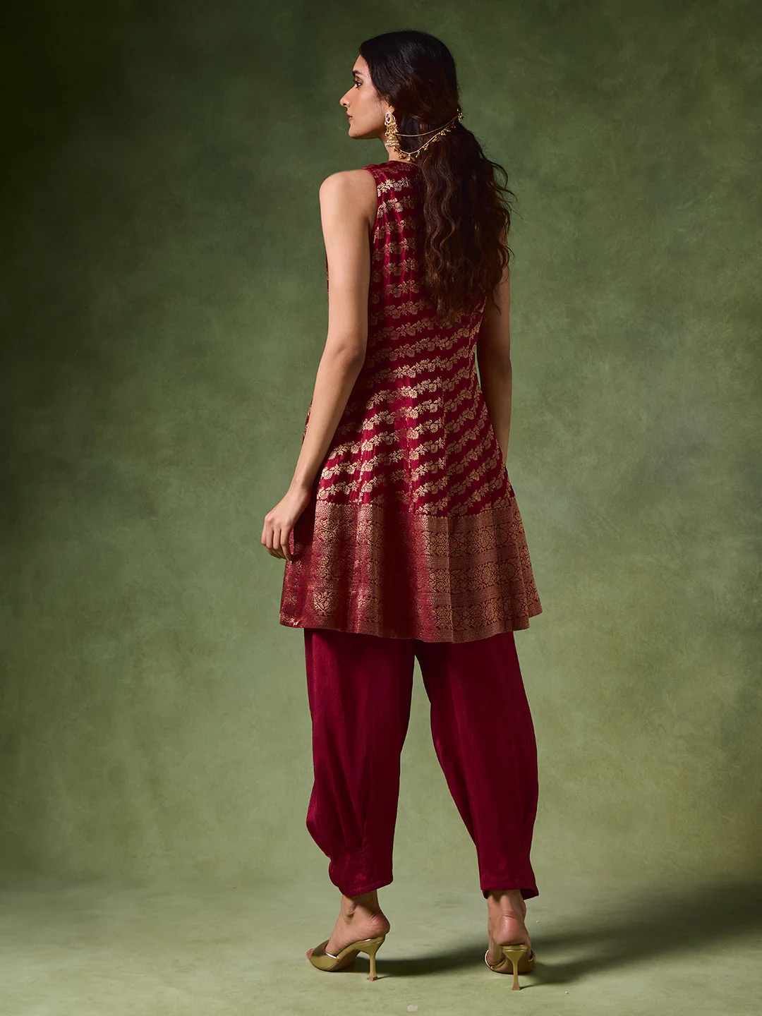 Jacquard A-Line Kurta – Red - Image 4