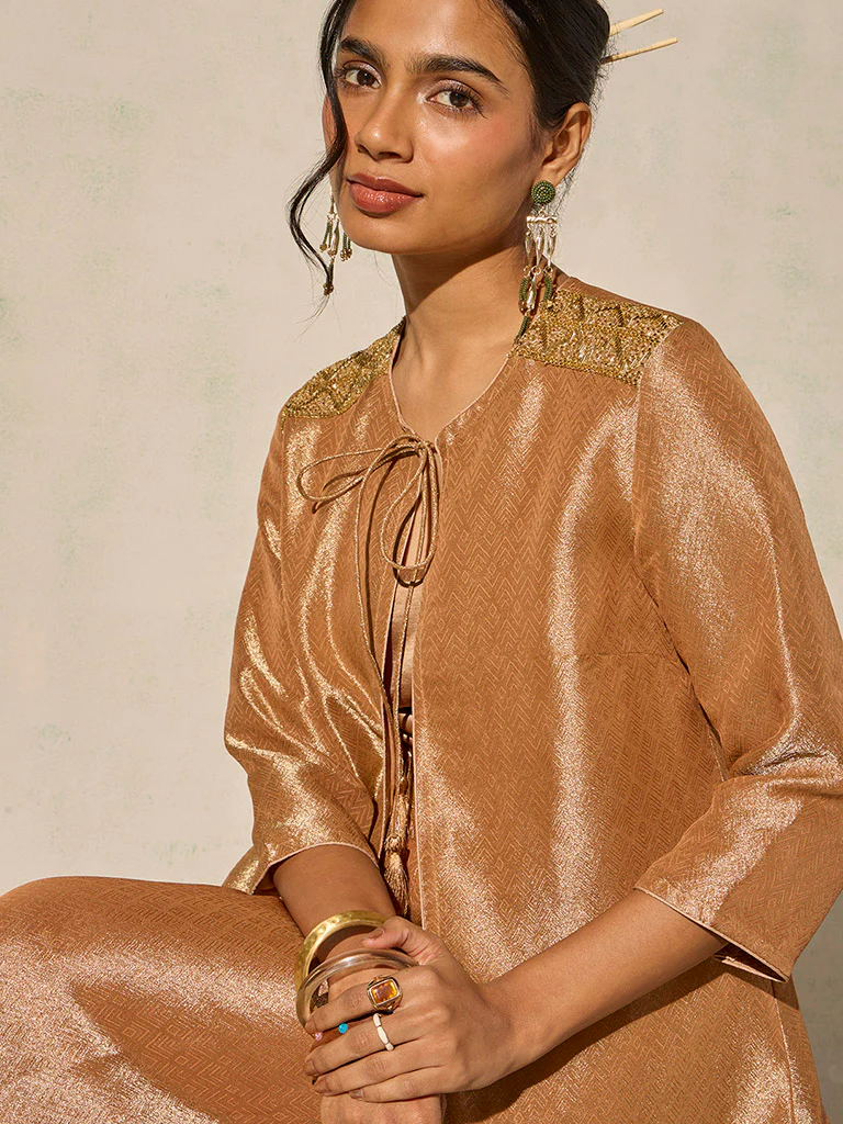 Jacquard Jacket Set - Peach - Image 4