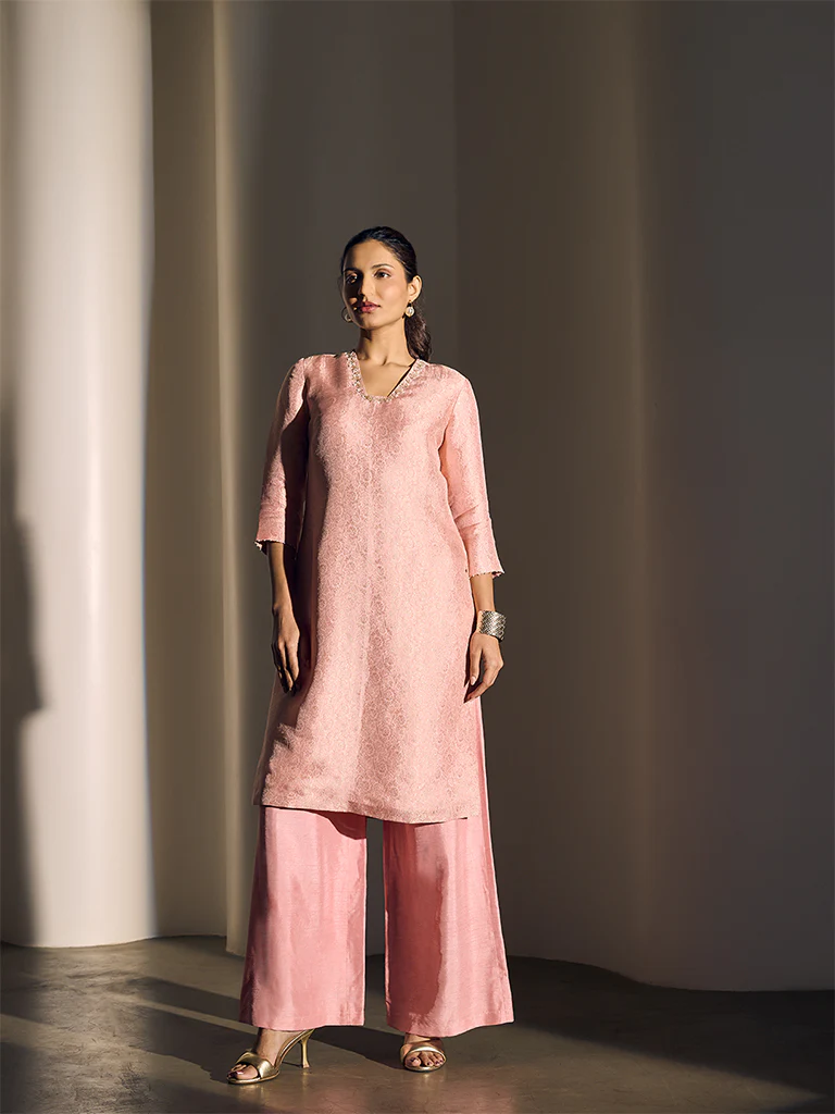 Jacquard Kurta – Pink