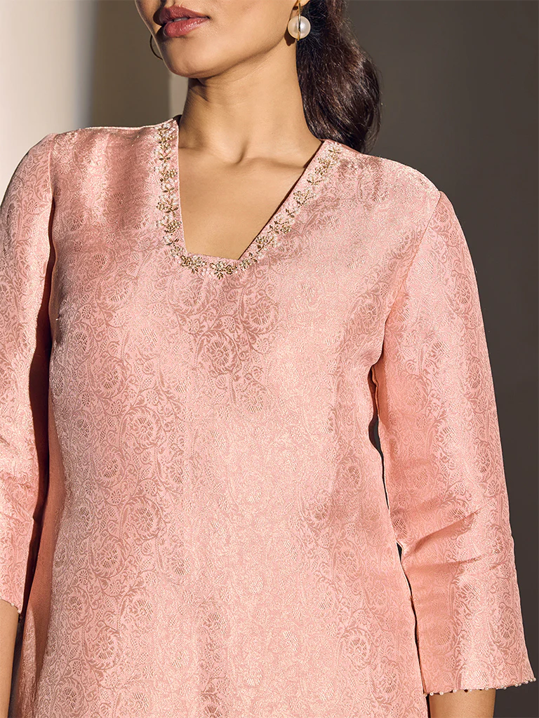 Jacquard Kurta – Pink - Image 3