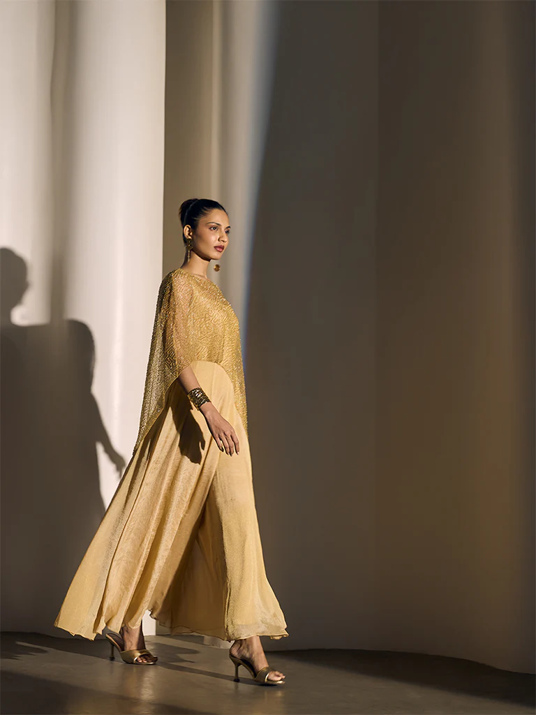 Jumpsuit with Embellished Cape - Cream - Image 2