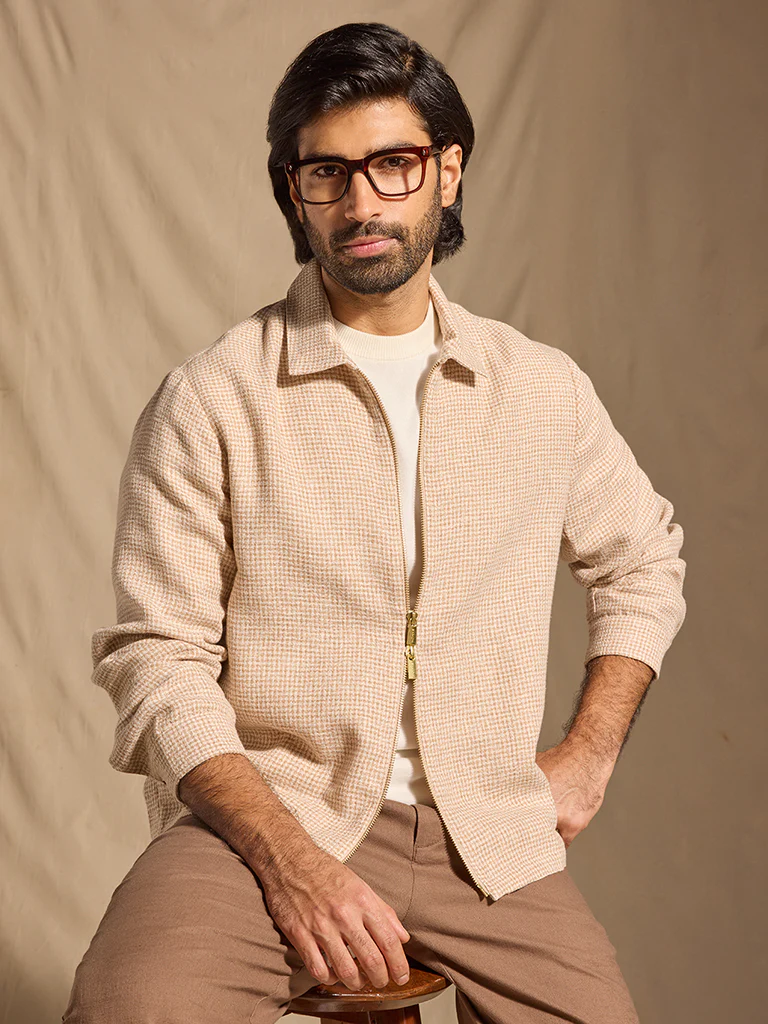 Knit-Textured Jacket - Beige - Image 3