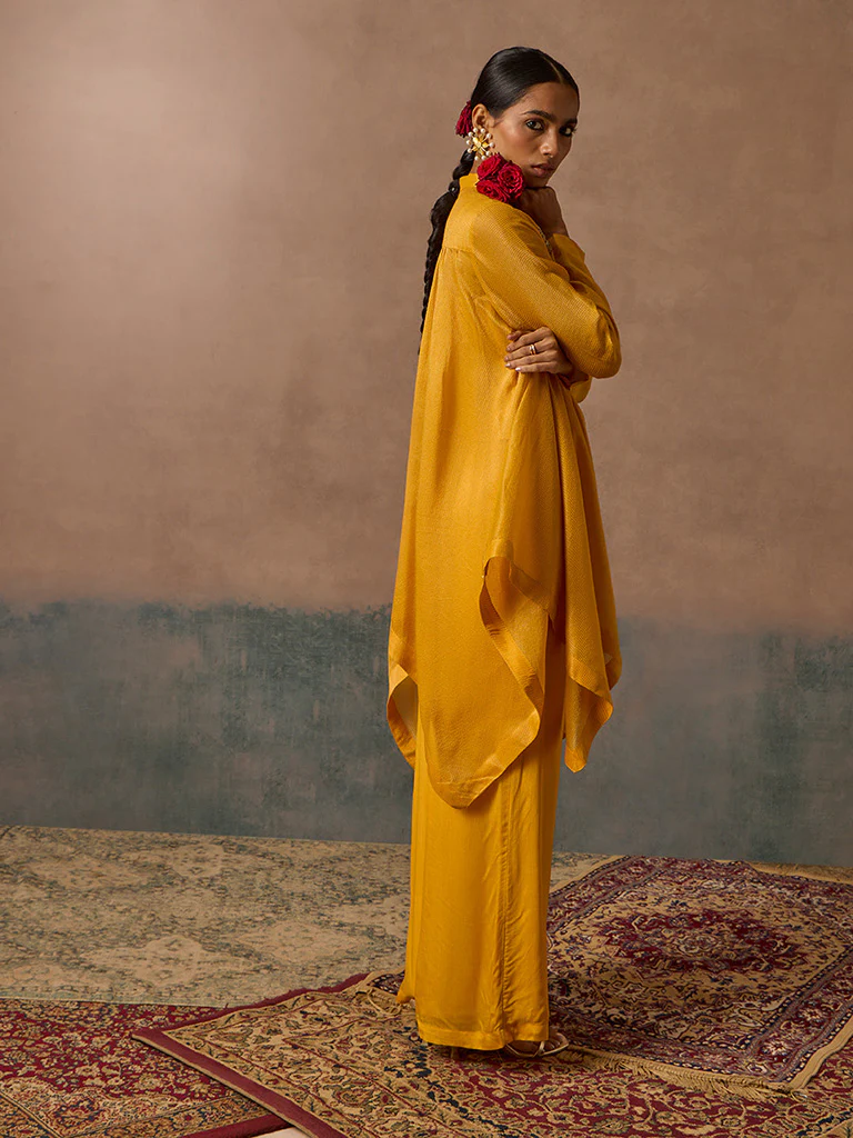 Mustard Embroidered Asymmetric Kurta - Image 5