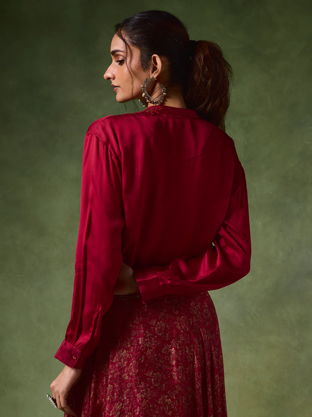 Organza Shirt with Camisole – Red - Image 4