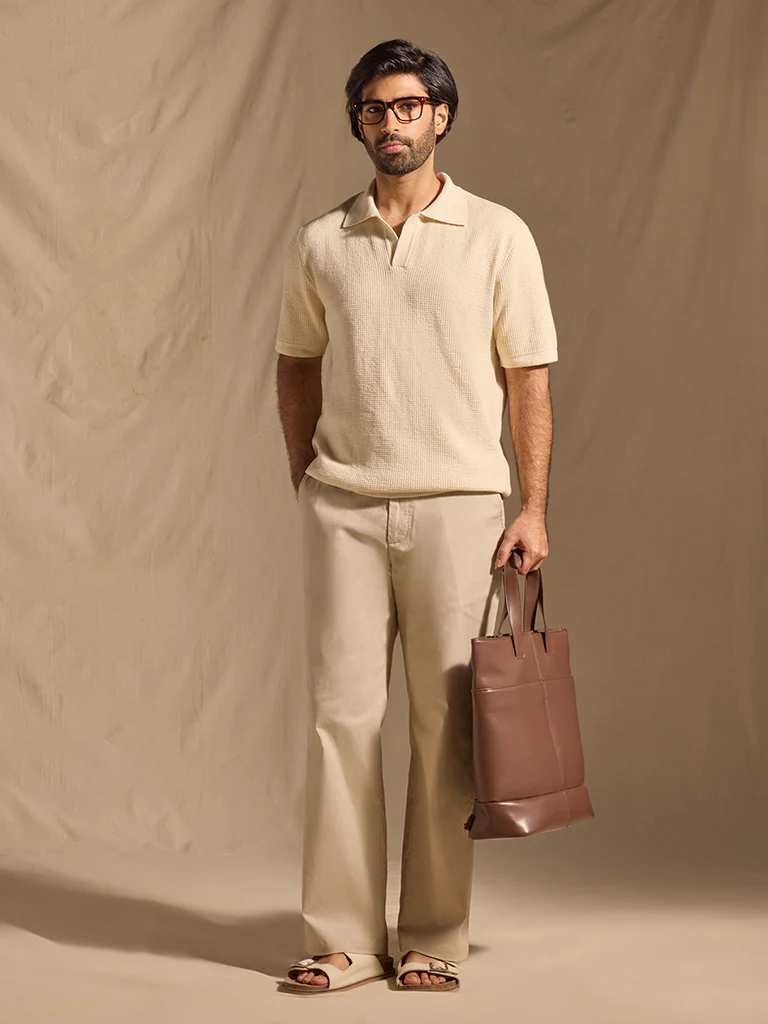 Popcorn Textured Polo T-Shirt - Cream