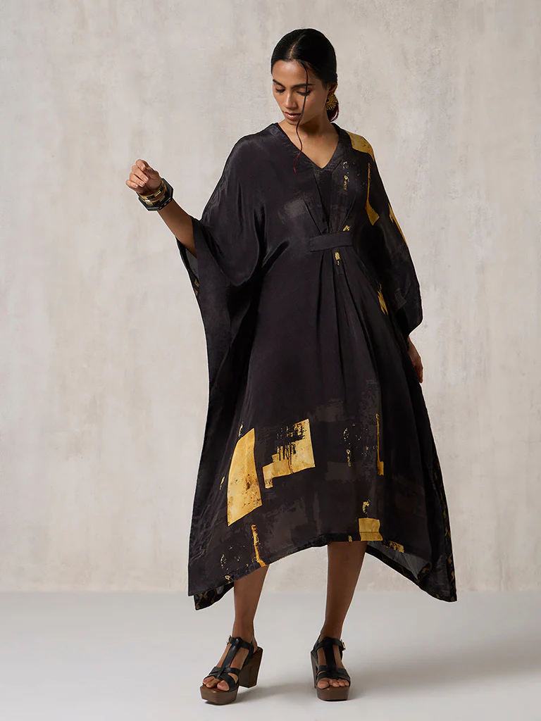 Printed Black Kaftan with Slip