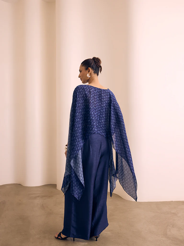 Printed Cape Top with Bustier - Navy - Image 4