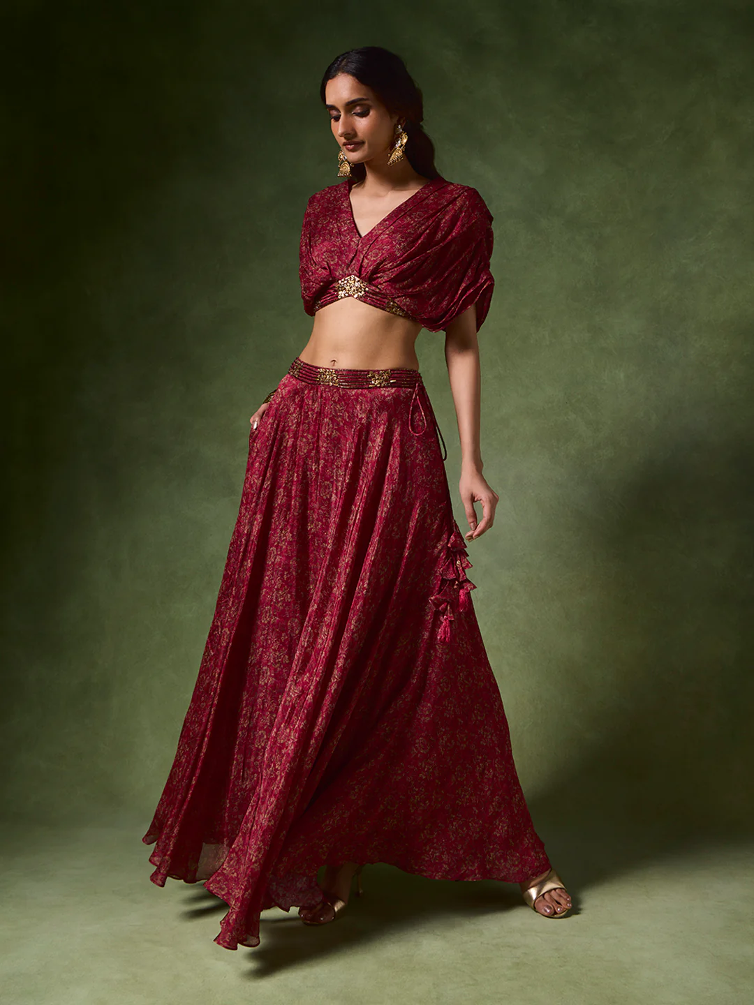 Printed Draped Blouse – Red - Image 2