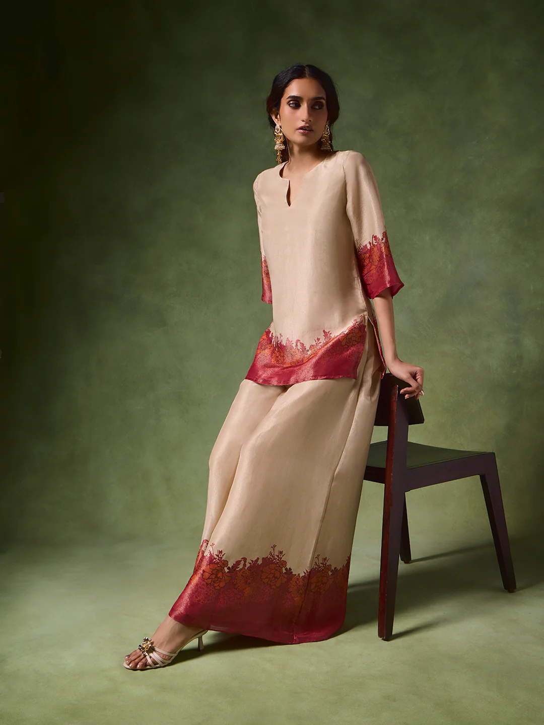 Printed Kurta Set – Beige - Image 2