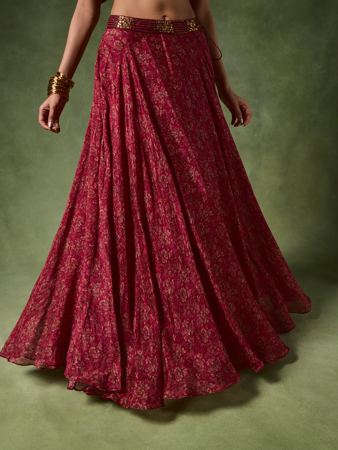 Printed Lehenga Skirt – Red