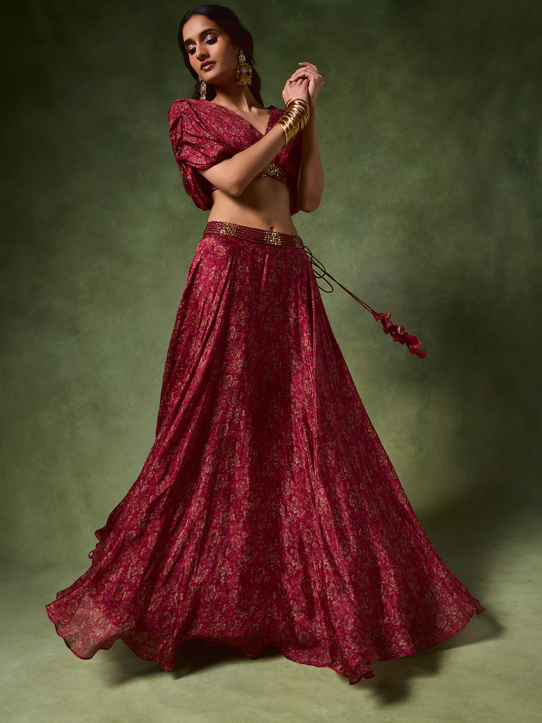 Printed Lehenga Skirt – Red - Image 2