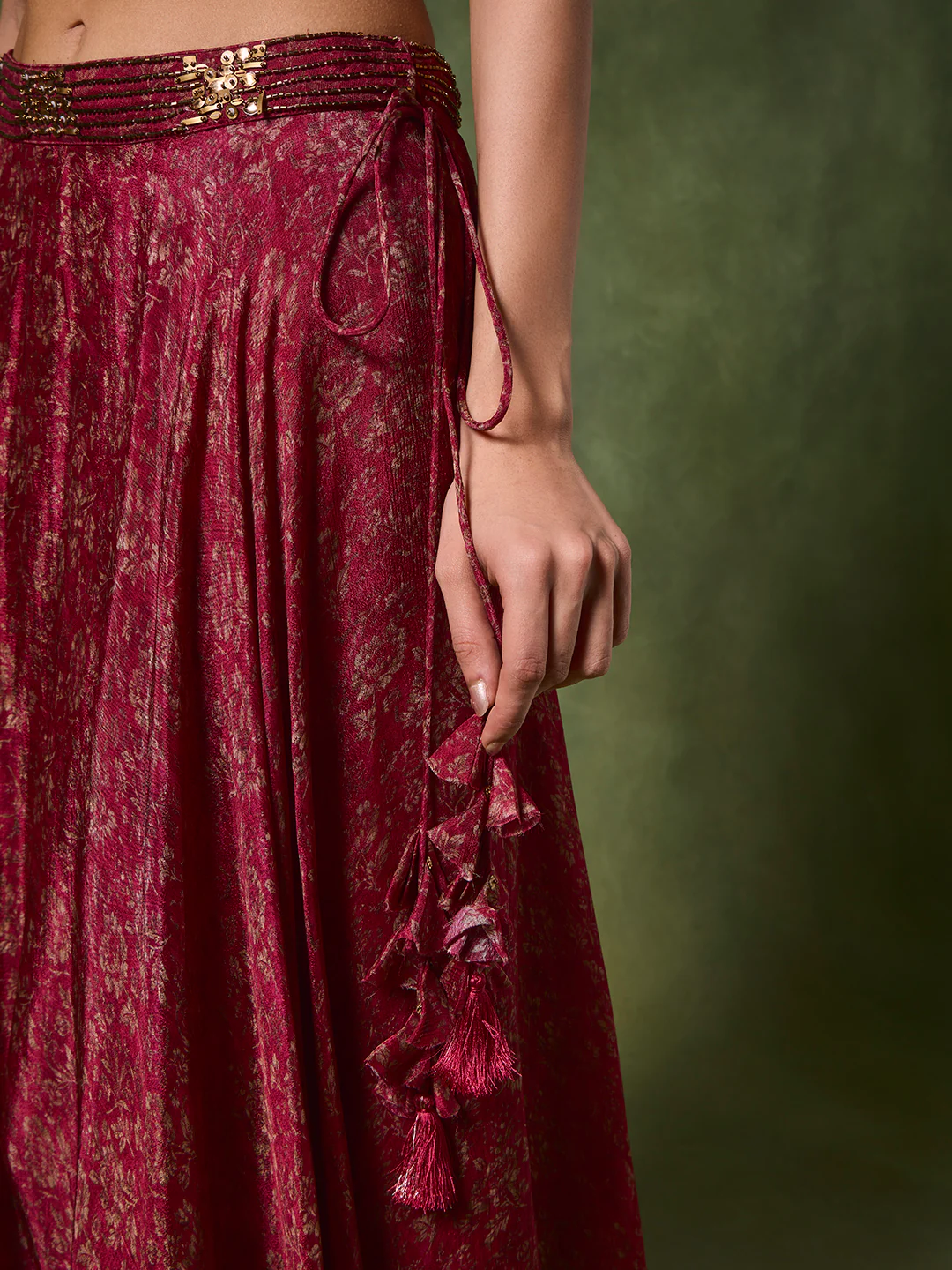 Printed Lehenga Skirt – Red - Image 3