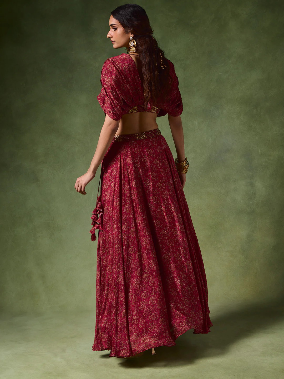 Printed Lehenga Skirt – Red - Image 4