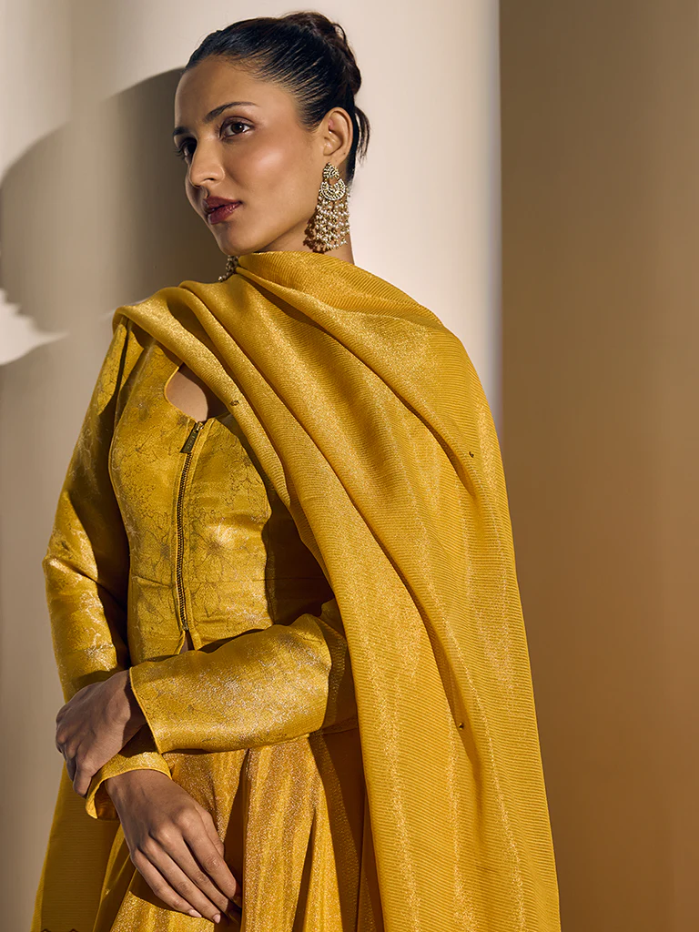 Self-Striped Dupatta - Yellow - Image 2