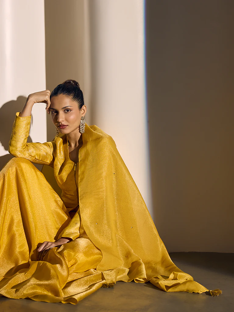 Self-Striped Dupatta - Yellow - Image 3
