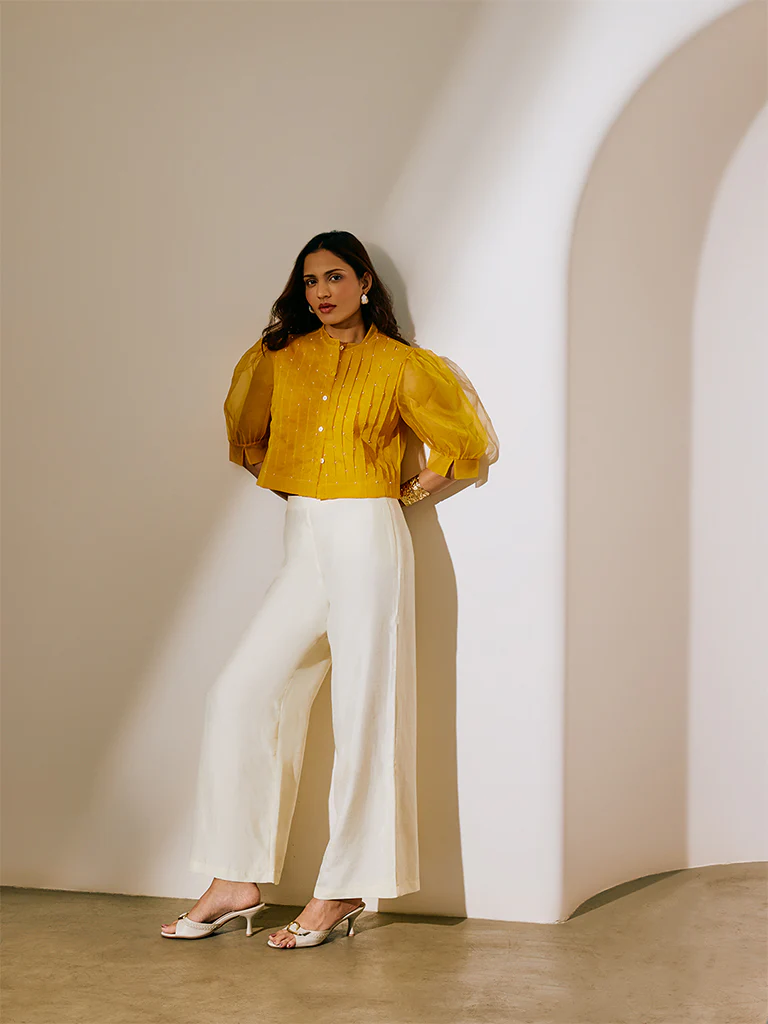 Sheer Top with Camisole - Yellow - Image 2