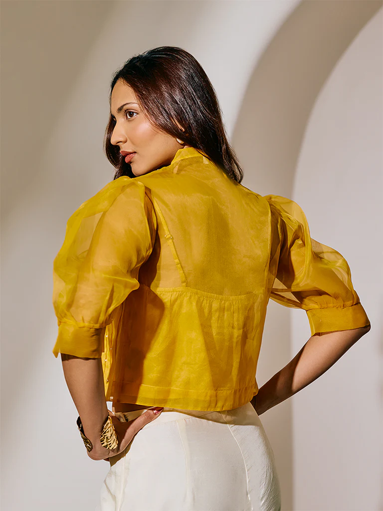 Sheer Top with Camisole - Yellow - Image 4