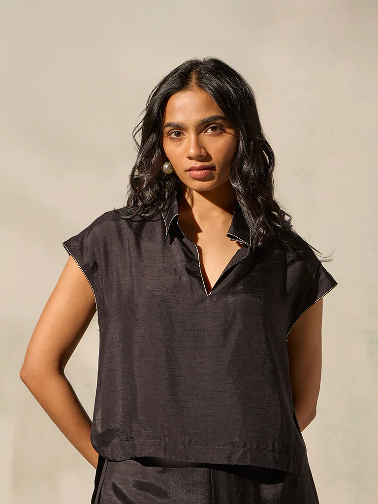 Solid Top with Camisole - Black - Image 2