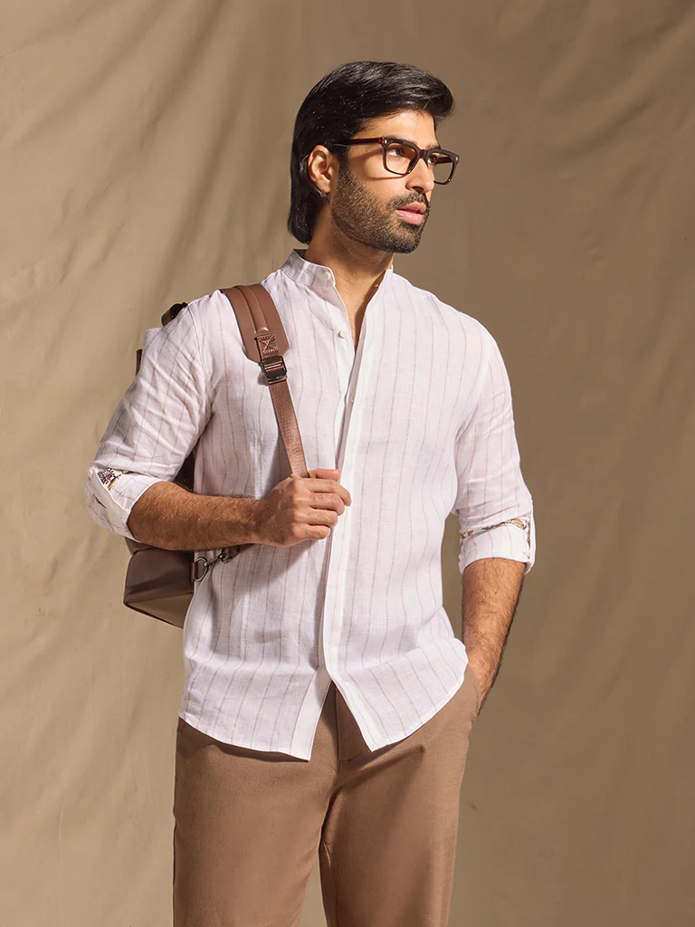 Striped Linen Shirt - White - Image 3