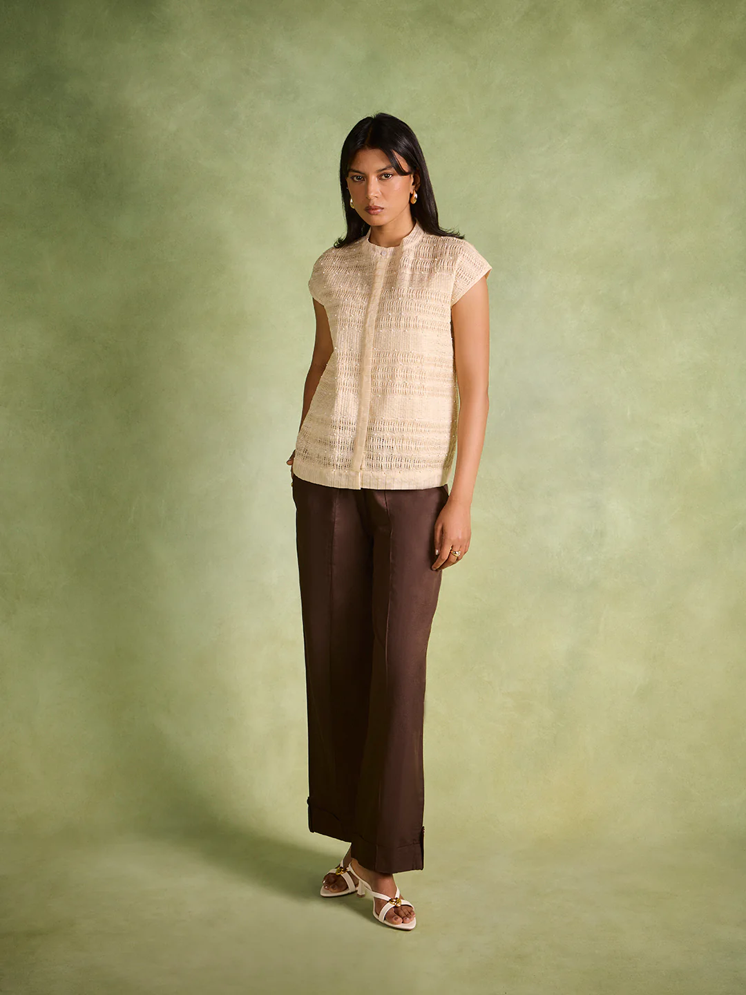 Textured Embellished Top – Beige - Image 2