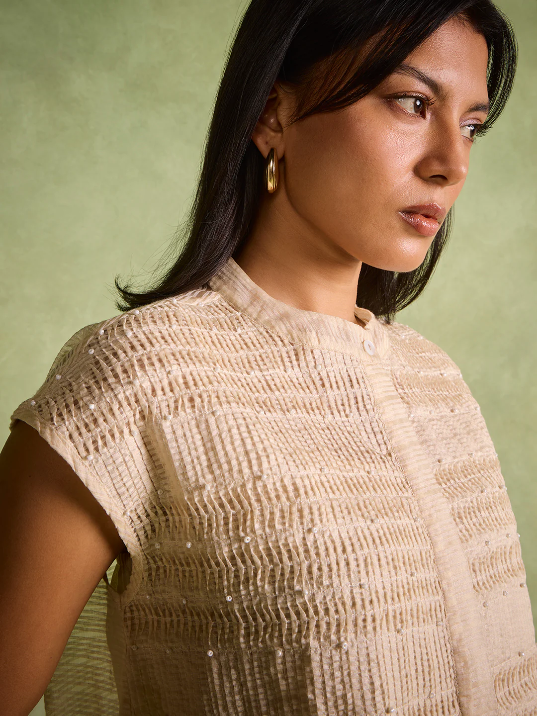Textured Embellished Top – Beige - Image 3
