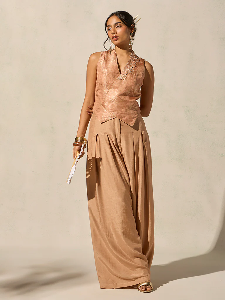 Wide-Leg Pleated Pants - Peach - Image 2
