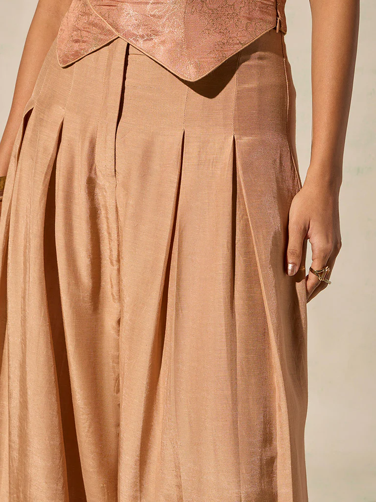 Wide-Leg Pleated Pants - Peach - Image 3