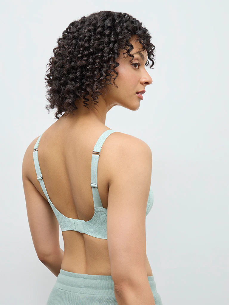 Wunderlove Aqua Floral Lace Padded Bra - Image 4