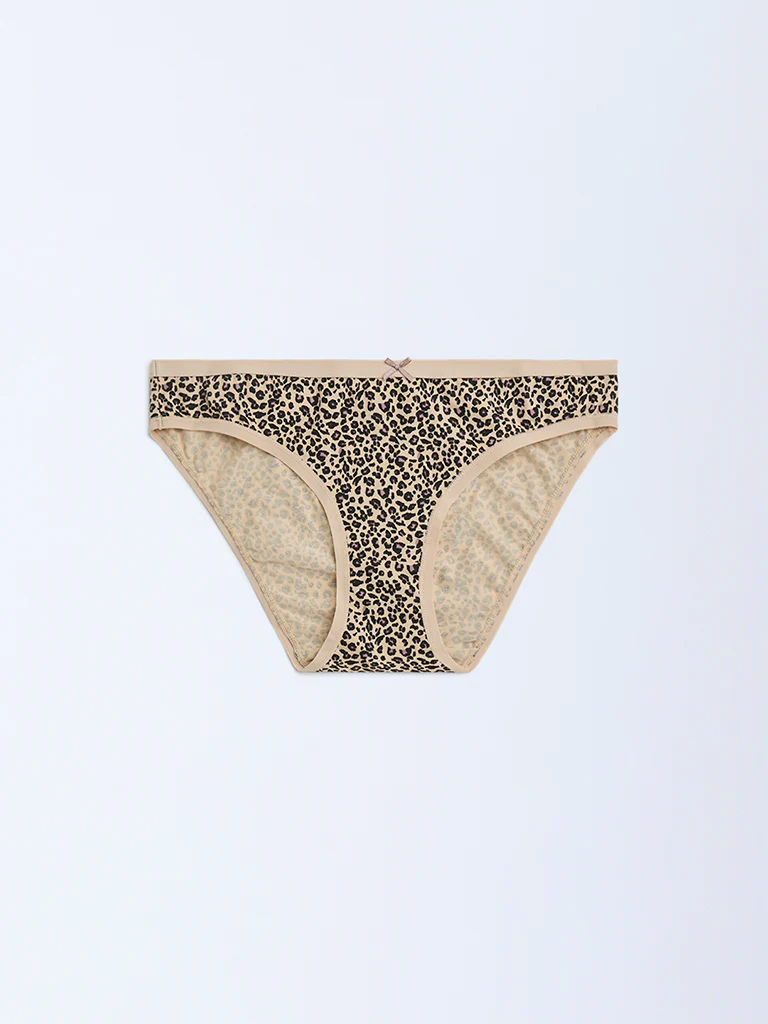 Wunderlove Beige Cotton-Blend Bikini Briefs - Pack of 3 - Image 3