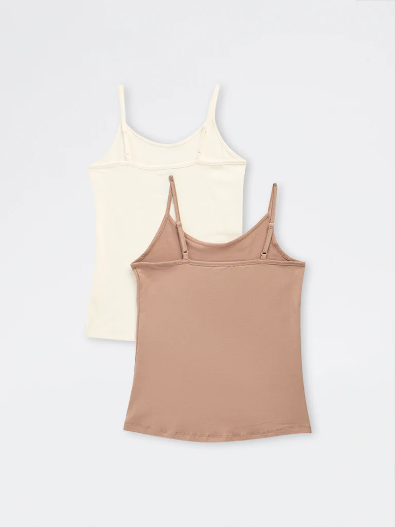 Wunderlove Beige Cotton-Blend Camisoles - Pack of 2 - Image 6
