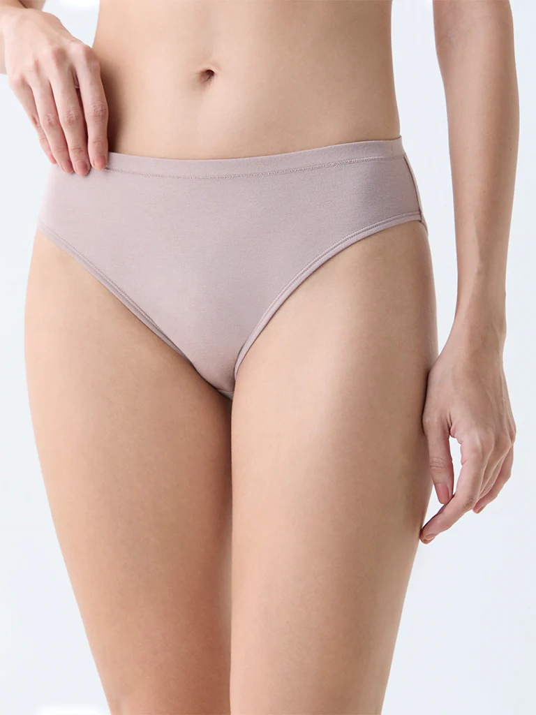 Wunderlove Beige Cotton-Blend Hi-Leg Briefs - Pack of 2 - Image 3