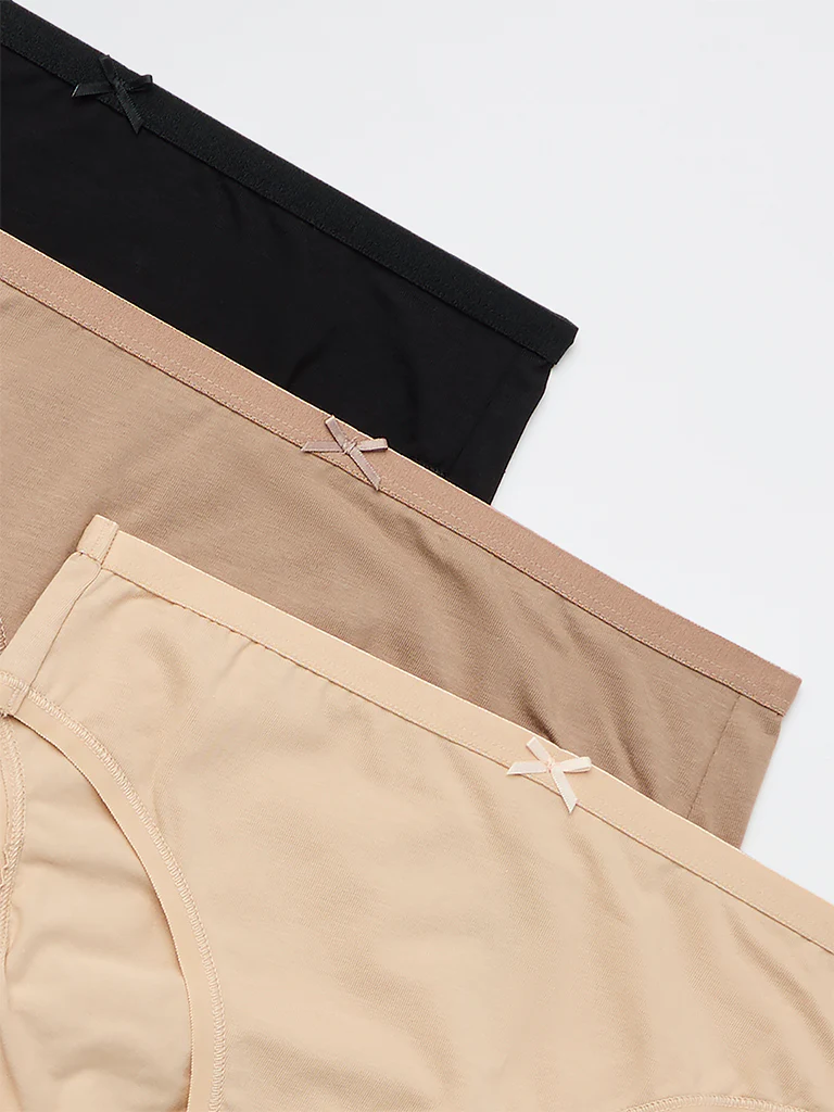 Wunderlove Beige Cotton-Blend Hi-Leg Briefs - Pack of 3 - Image 4