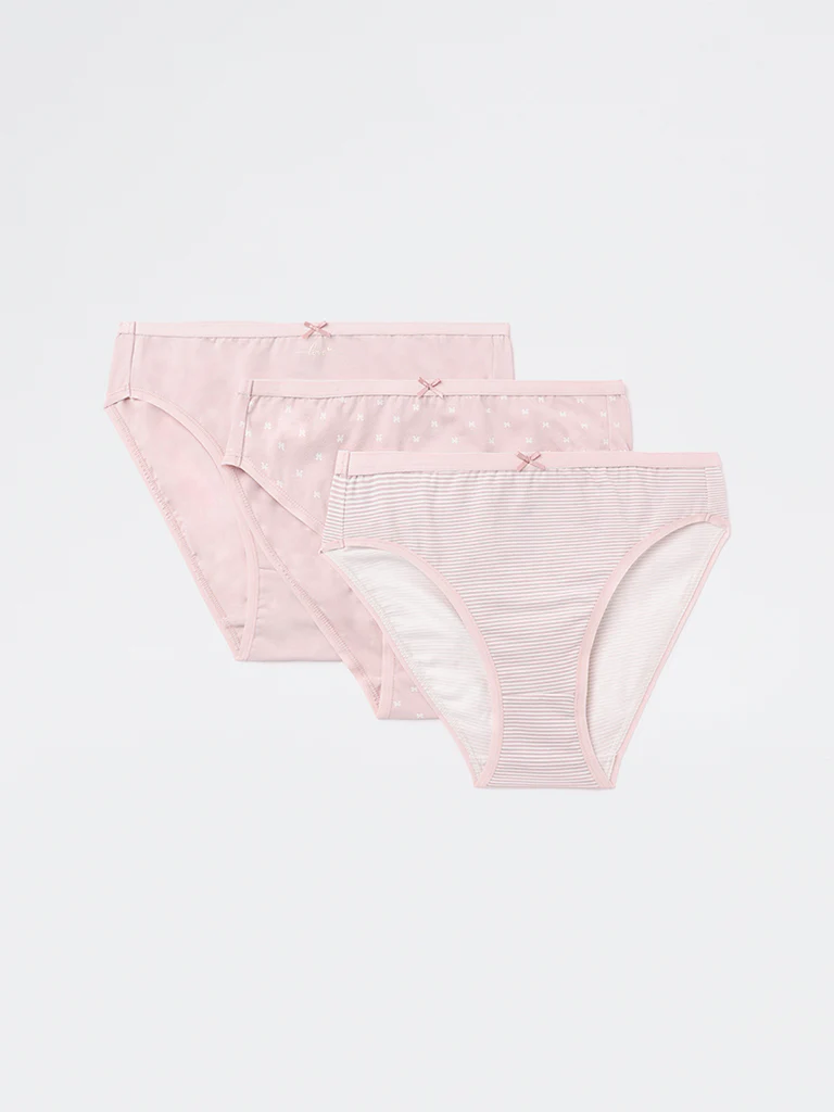 Wunderlove Beige Hi-Leg Cotton-Blend Briefs - Pack of 3 - Image 2
