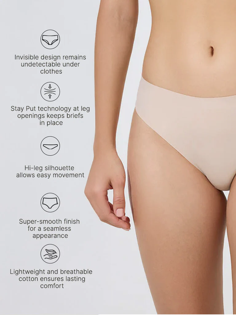 Wunderlove Beige Invisible Hi-Leg Briefs - Image 4