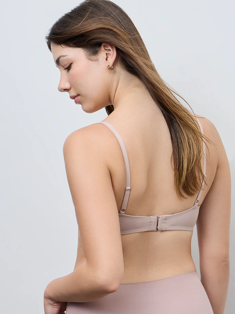 Wunderlove Beige Self-Striped Padded Bra - Image 4