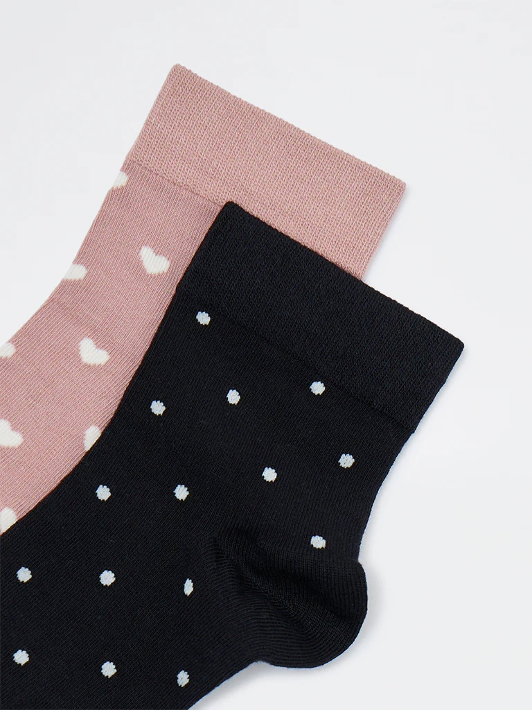 Wunderlove Black and Pink Cotton-Blend Ankle-Length Socks - Pack of 2 - Image 3
