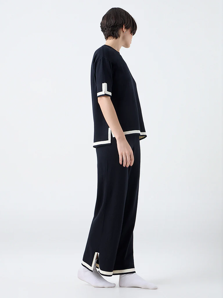 Wunderlove Black Contrast-Detail High-Rise Pants