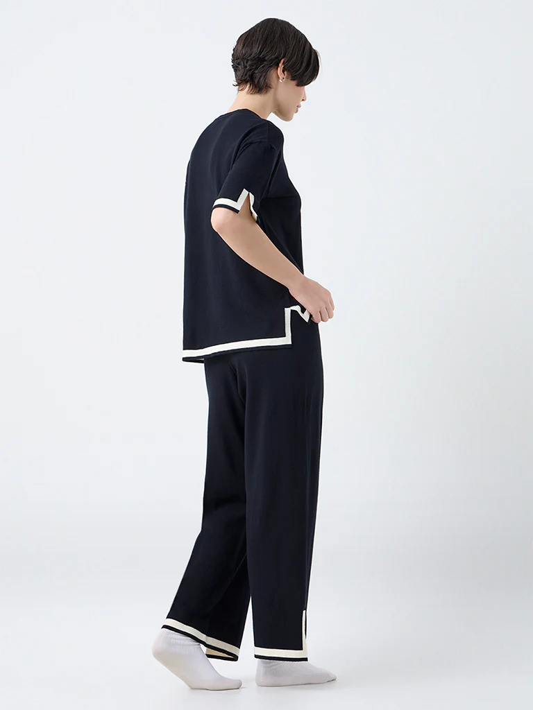 Wunderlove Black Contrast-Detail High-Rise Pants - Image 4