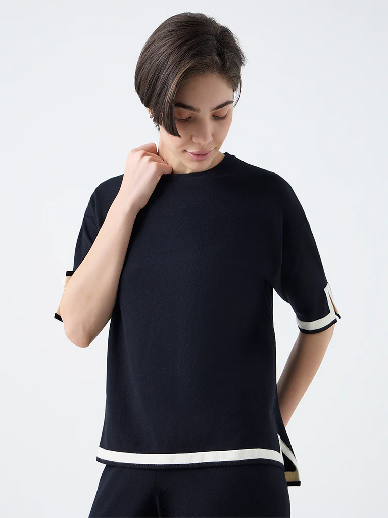 Wunderlove Black Contrast-Detail Top - Image 2