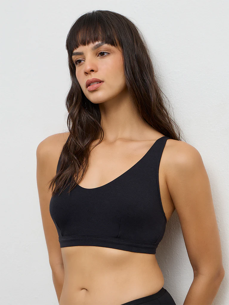 Wunderlove Black Cotton-Blend Bralette - Image 2